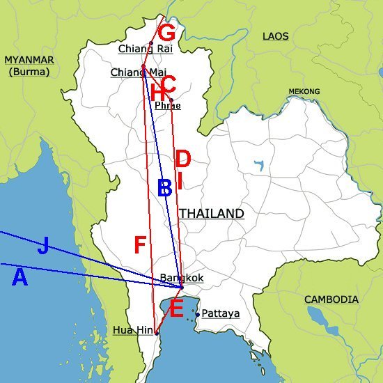 Thailand kart med reiserute